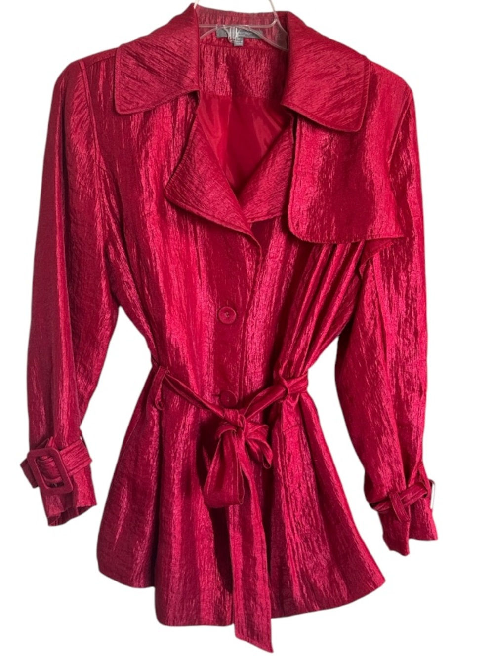 NY COLLECTION Women's Vintage Red Short Long-sleeve Belted Lining Coat Size 1X